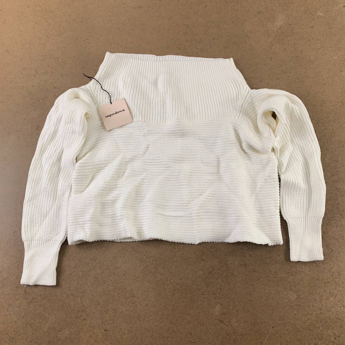 Superdown Womens Cropped Sweater White Long Sleeve Mock Neck