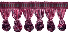 Pompom Tassel Fringe Trim with Woven Gimp header, Color# VL01 [3 Yards]