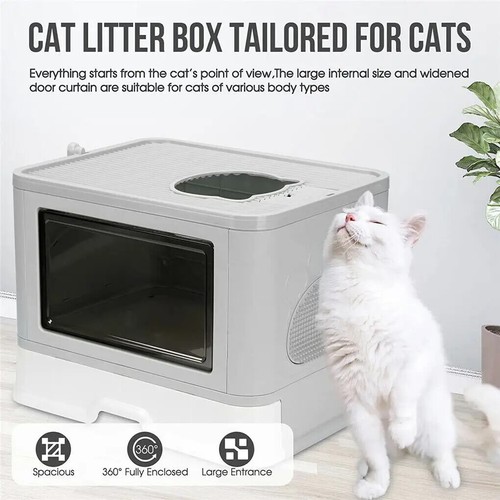 Foldable Cat Litter Box Front Entry & Top Exit Toilet with Massager Litter Scoop - Picture 14 of 20