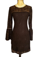 Xhilaration Womens S Dress Black Elegant Lace Bell Sleeve Fitted Formal Party