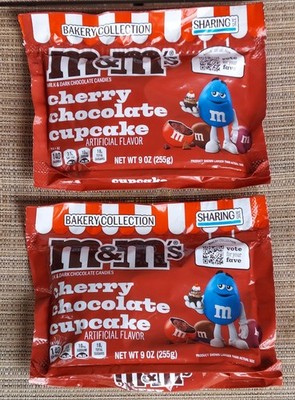 2 M&M's Limited Edition CHERRY CHOCOLATE CUPCAKE  SHARING SIZE  9oz  BAGS 