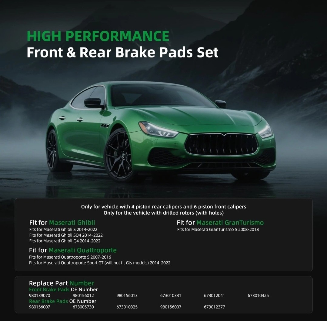 Riyhch Front & Rear Brake Pads Set for Maserati Ghibli S/SQ4/Q4 2014-2022