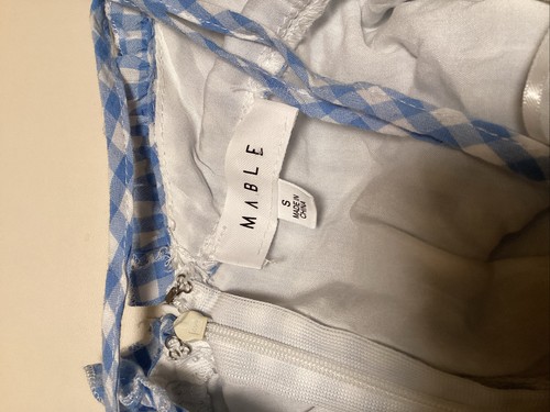 Woman MABEL blue White Gingham V-neck Sleeveless Ruffle Mini Dress Sz Small EUC - Picture 3 of 3