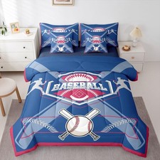 Twin Comforter Set for Baseball Decor - 7 Pieces Baseball Player Bedding Sets...