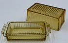Vintage Federal Glass Yellow Ribbed Butter Dish - Depression Era - 1 lb.