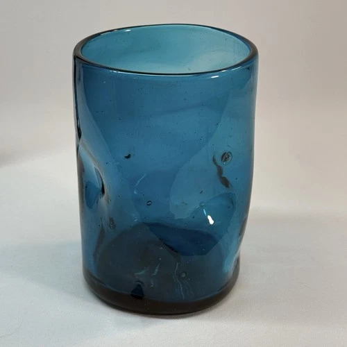 Vintage Blenko Seabreeze Pinched Dimple 4.5” Handblown Glass Tumbler