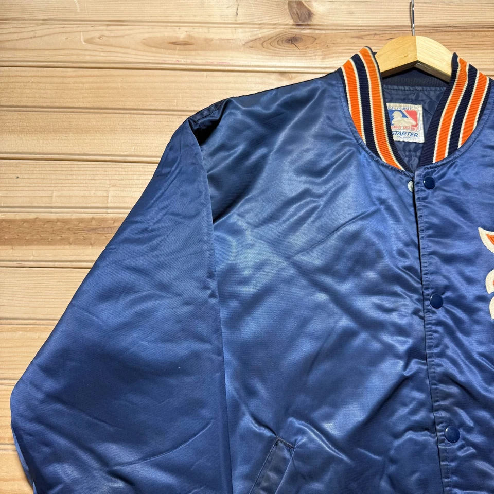 Vintage 80s Detroit Tigers MLB Football Patch Embroidered Satin Bomber Jacket XL - Image 3 of 4