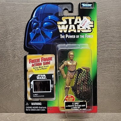 Star Wars C-3PO Action Figure Realistic Metalized Body Cargo Net Power of Force