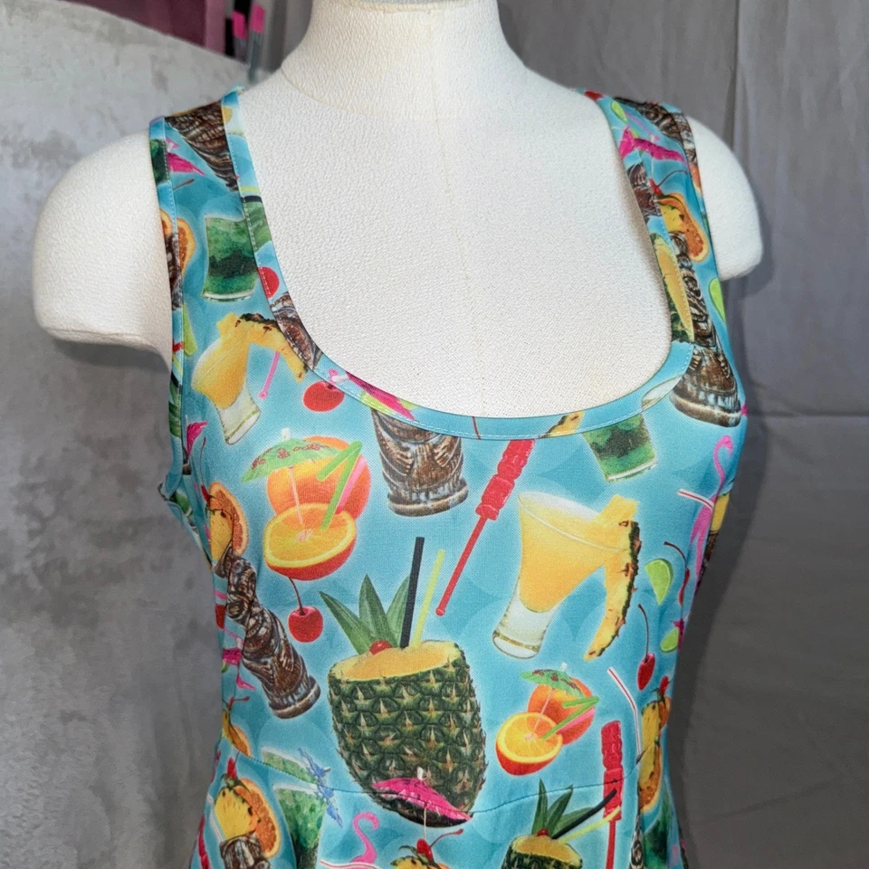 Vestido Skater Sourpuss Mujer L Tropical Tiki Bebida Fiesta Estampado Vestido Sin Mangas Foto 3 de 4