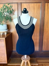 Vintage 50s 1950s Swimsuit Bathing Suit, Black White Checker, SeaLure, Sz Medium