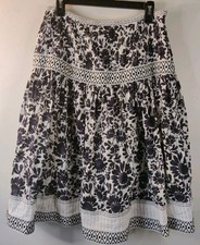 Talbot's Women's 10 Vintage Floral Lined Full Midi-Skirt 100 Cotton Navy/White