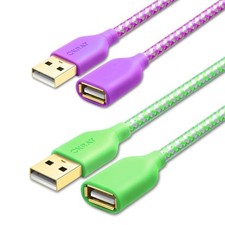 USB Extender Cord, OKRAY 2-Pack 6FT 2.0 Extension Cable 6FT, Purple Green