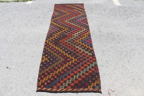 Vintage Turkish Runner Rug 2,6x8,3 ft, Red Blue Oriental Rug