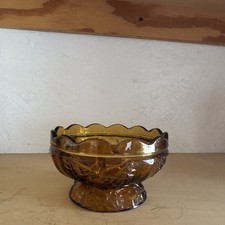 Amber Pressed Glass Starburst Pedestal Bowl, ...