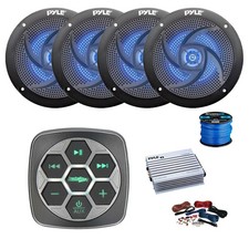 Metra Marine 3-Zone BT Controller, Amp w/Kit, 4X 5.25" LED Black Speakers,Wire