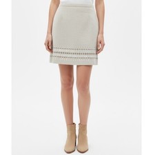Talbots Petites Irish Linen Blend Pencil Skirt Beige 12P Embroidered Hem Coastal