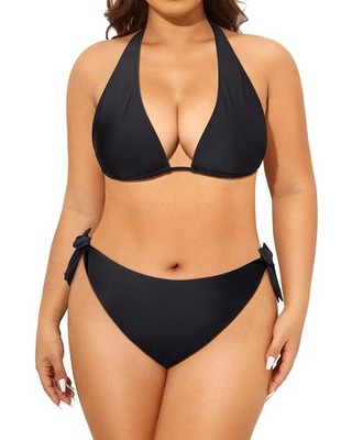 Tempt Me Plus Size Two Piece Bikini Swimsuit Women s Size 16W Black Halter Sexy