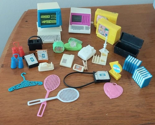 Vintage 80s 90s Barbie Accessory Lot - Computers, Tvs, Phones, Walkmans, Clocks