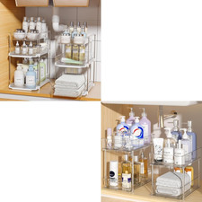2 Sets of 3-Tier and 2-Tier Snap-Lock Bathroom under Sink Organizers and Storage