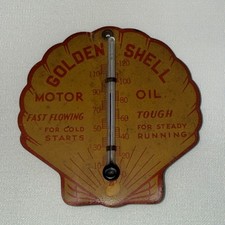 Golden Shell Motor Oil 1930s Tin Thermometer Pin