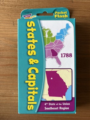 Trend Pocket flash cards States + captials flash cards Geograghy, stats & facts