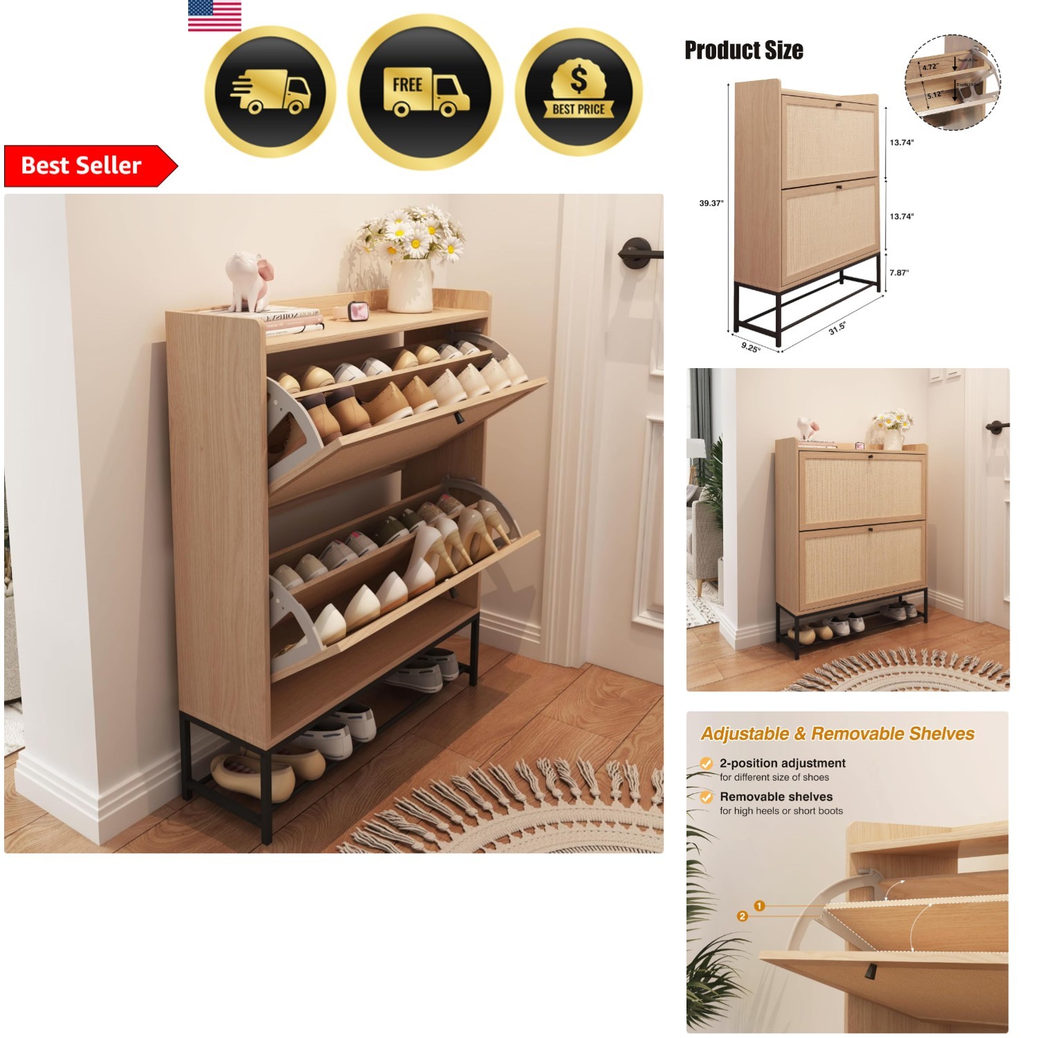 Shoe Storage Cabinet Shoe Organizer Entryway Closet Slim Shoe Rack Modern-image