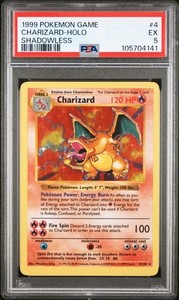 1999 POKEMON BASE SET SHADOWLESS #4 CHARIZARD-HOLO PSA 5