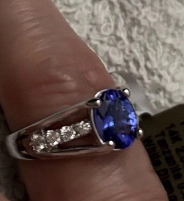 Tansanit 2,03cttw, Block D, VS Diamanten 0,40cttw, Größe 7 Ring. Massive 14kt WG