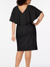 Calvin Klein Black Capelet Flutter Sleeve Midi Sheath Cocktail Dress Size 14W
