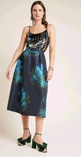 Anthropologie Maeve Ronette Jacquard Midi Skirt A-line Blue Floral Sz 4 Textured