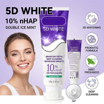 10% nHAP 5D White Toothpaste Whitening Deep Clean Mint Fresh Breath 100g