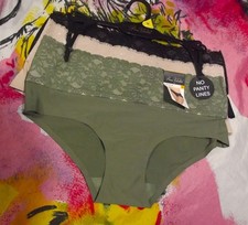 3 NEW PRIMA VALENTINA 77312 GN/BG NO PANTY LINES LACE PANEL HIPSTER PANTIES M