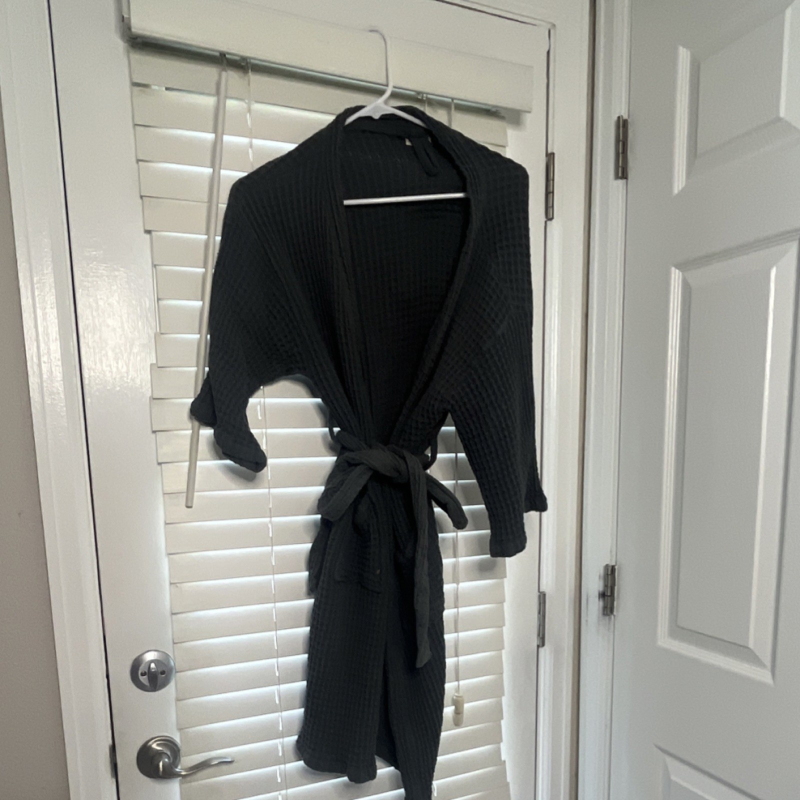 BATHEN Women's Gray Waffle Kimono Robe 100% Cotton Size M 3/4 Sleeve