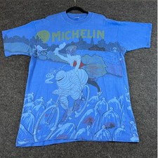Vintage Michelin Man All Over Print T-Shirt XL Blue Fruit of the Loom USA Made