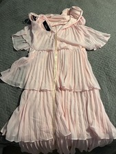 Lulus Pink Strapless Pleated Tiered Seriously Sensational Maxi Dress Size M NWT