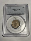 1913 Nickel Buffalo PCGS AU-58 Type 2. Slider Coin Everyman Set Tough Coin