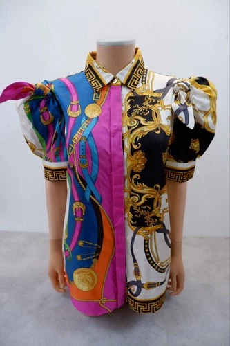 Versace Womens Puff Shoulder Shirt Blouse Top Size 44 Uk 12 Multicolour Baroque
