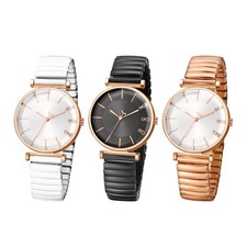 Women Easy to Read Dial Elastic Stretch Band Wrist Watch For Teenager Elder