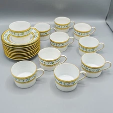 Raynaud Ceralene Limoges Morning Glory Ring Tea Cup & Saucers - Set of 10