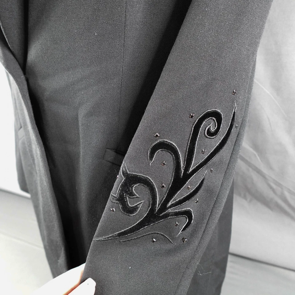 Blazer retro brillante vintage Lane Davis para mujer 14 negro Western Flock terciopelo Y2K Foto 3 de 4