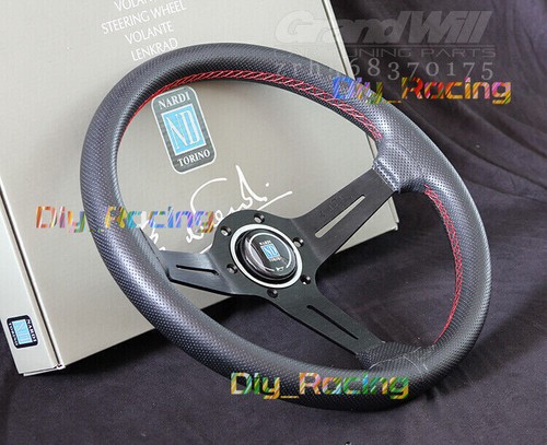 350MM Perforated Leather Black Spoke Racing Sport Steering Wheel with boss Kit - 第 1/6 張圖片