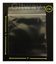 100 2x2" Resealable Zipper Zip Seal Lock Top Clear Plastic Bags FDA 4 ML
