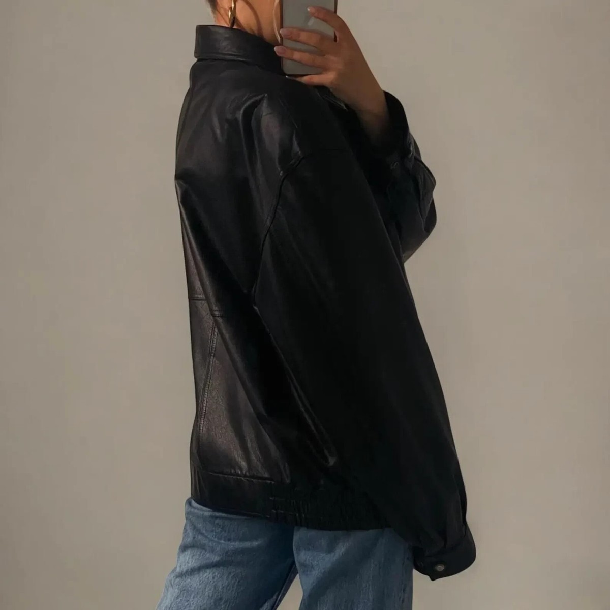 Premium Women's Vintage 90's Oversized Retro Black Lambskin