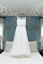 A-Line Lace Wedding Dress with Sheer Illusion Neckline - Size 10