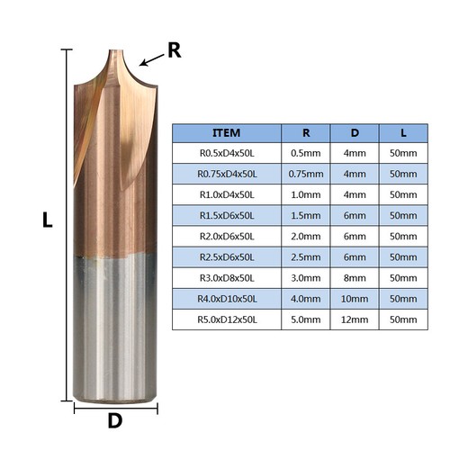 Corner Rounding End Mill R0.5-R5.0 Milling Cutter Tungsten Carbide Router Bit - Picture 3 of 8