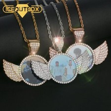 Luxury Custom Made Photo With Crystal Angel Wings Pendants Necklaces 3 Colors