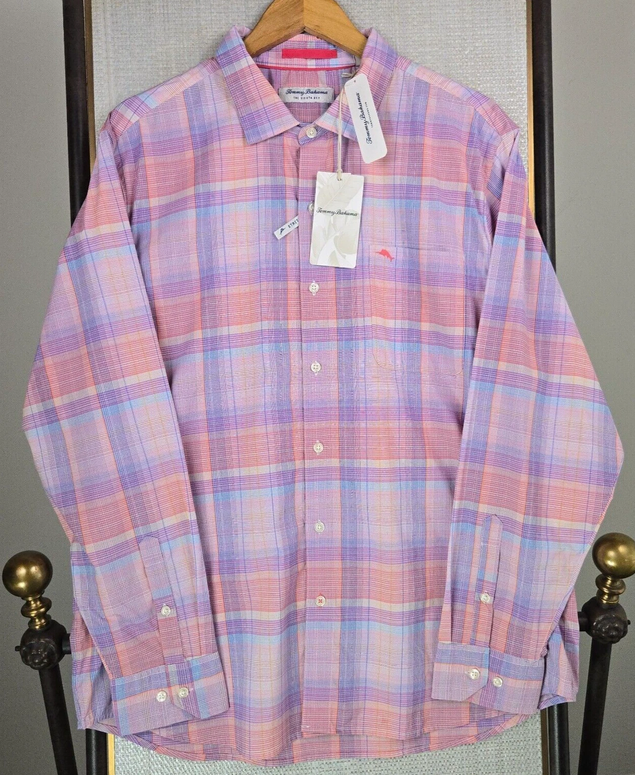 TOMMY BAHAMA ISLANDZONE $138 New Sz 2XL Mens Performance Sport Shirt Pink Plaid