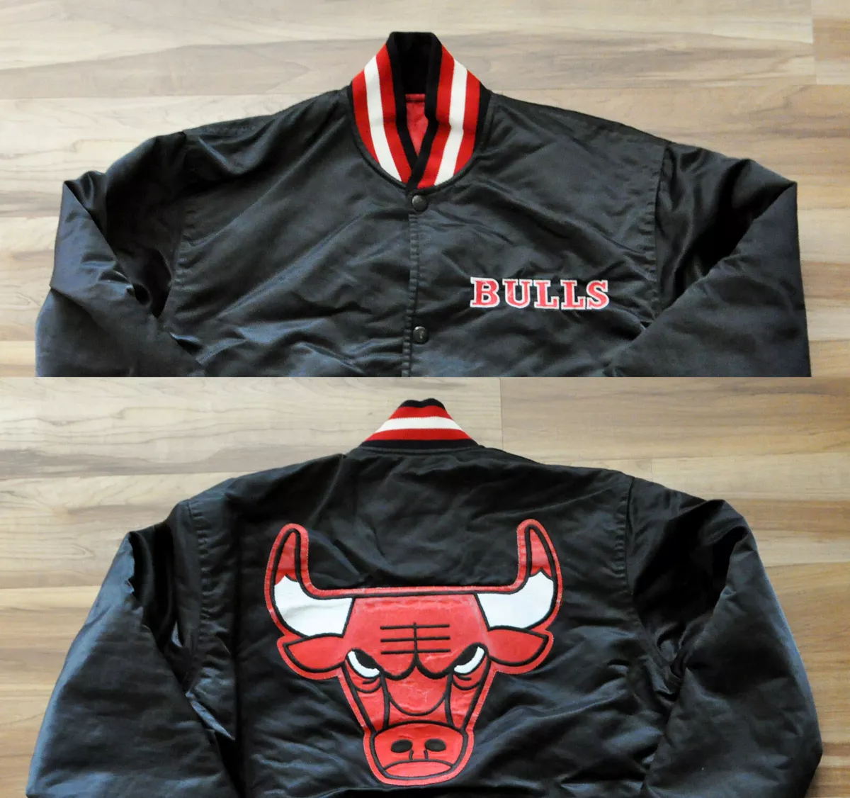 Chicago Bulls Big Logo Black Satin Bomber Jacket -GLJ