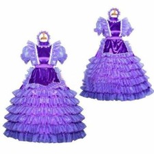 Sissy Maid Purple Satin Organza Lockable Dress Cosplay Costume Tailor-made 