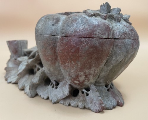 Vintage chinesischer Speckstein Deckel Melonenform Tinten- und Pinseltopf - Bild 17 von 23